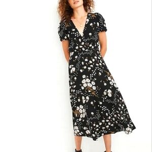 Madewell Puff-Sleeve Wrap-Front Midi Dress in Polka Daisies Sz 4